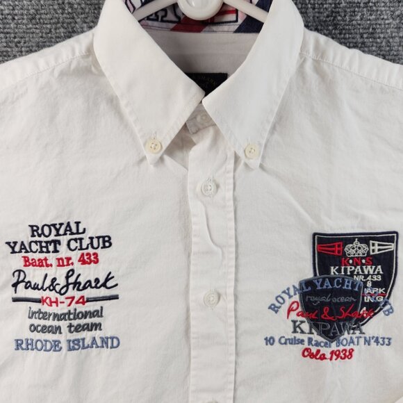 Paul & Shark Cotton Graphic Print Button-Down Medium White Shirt Men Long Sleeve - Picture 2 of 16